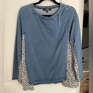 Minkas Denim & Leopard Print Blouse